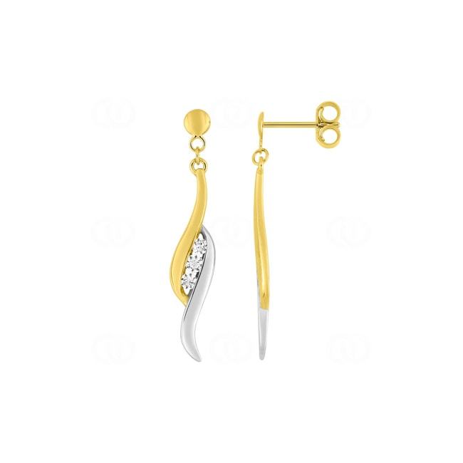 Boucles d'oreilles pendantes or jaune 750/18 ct bicolore avec zircones - 2.7136.Z3