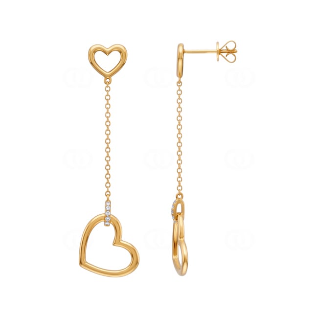 Boucles d'oreilles or jaune 750/18 ct Cœur avec diamants 0.04 ct - OR-73779-GG