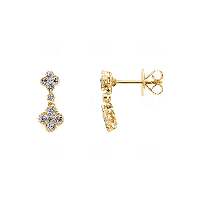 Drop Earrings 750/18 K Yellow Gold Cloverleaves with Diamonds 0.61 ct H/si - OR-03457-GG