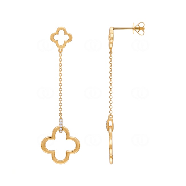 Drop Earrings 750/18 K Yellow Gold Cloverleaf with Diamonds 0.04 ct - OR-73777-GG