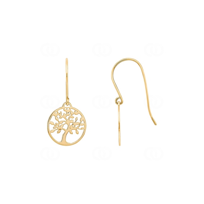 Drop Earrings 750/18 K Yellow Gold Tree of Life - 3839