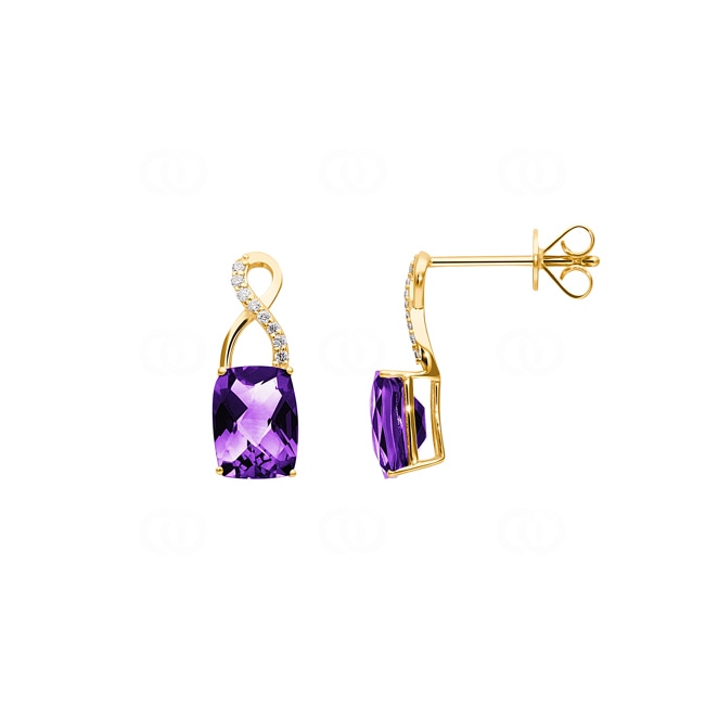 Boucle d'oreilles pendantes or jaune 750/18 ct avec améthyste coussin et diamants 0.04 ct H/si - OR-70306-AME-GG