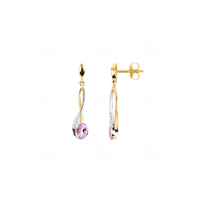 Boucle d'oreilles pendantes or bicolore 750/18 ct avec diamants 0.04 ct H/si & améthystes Boucle d'oreilles pendantes or bicolore 750/18 ct avec diamants 0.04 ct H/si & améthystes - PE05216-02-GW