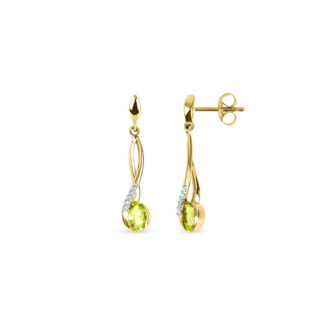 Boucle d'oreilles pendantes or jaune 750/18 ct avec diamants 0.06 ct H/si & péridots - PE5216/07
