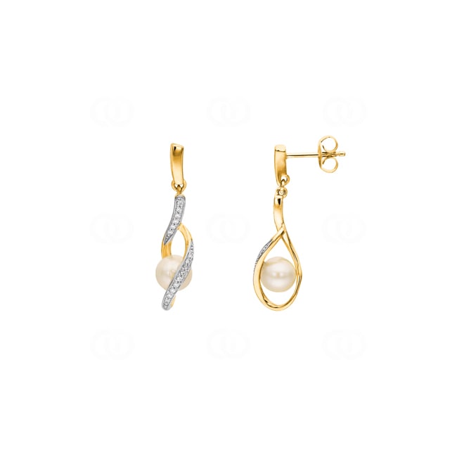 Boucle d'oreilles pendantes or jaune 750/18 ct avec diamants 0.11 ct. H/si & perles de culture d'eau douce Boucle d'oreilles pendantes or jaune 750/18 ct avec diamants 0.11 ct. H/si & perles de culture d'eau douce - PE04210-1-GG