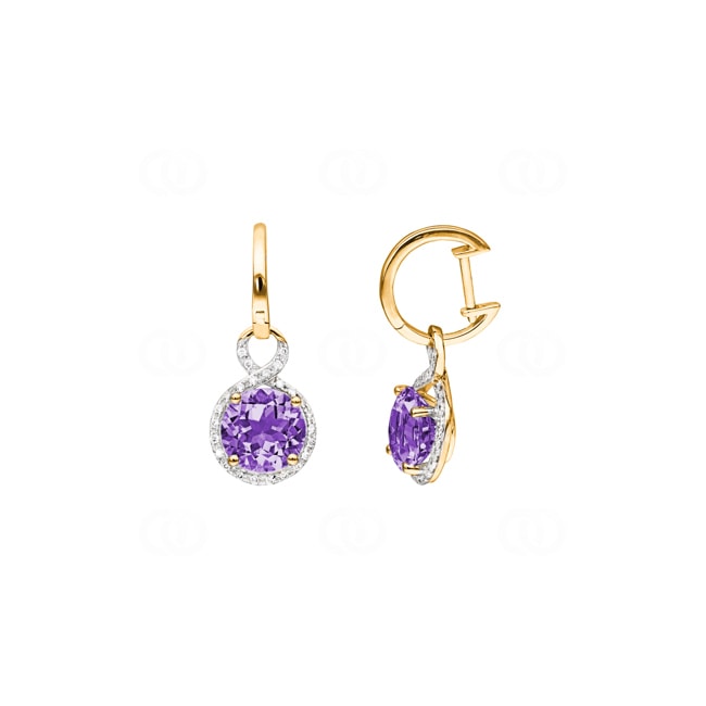 Ohrhänger 750/18 K Gelbgold mit Diamanten 0.13 ct H/si & Amethysten - PE020193-02-GG