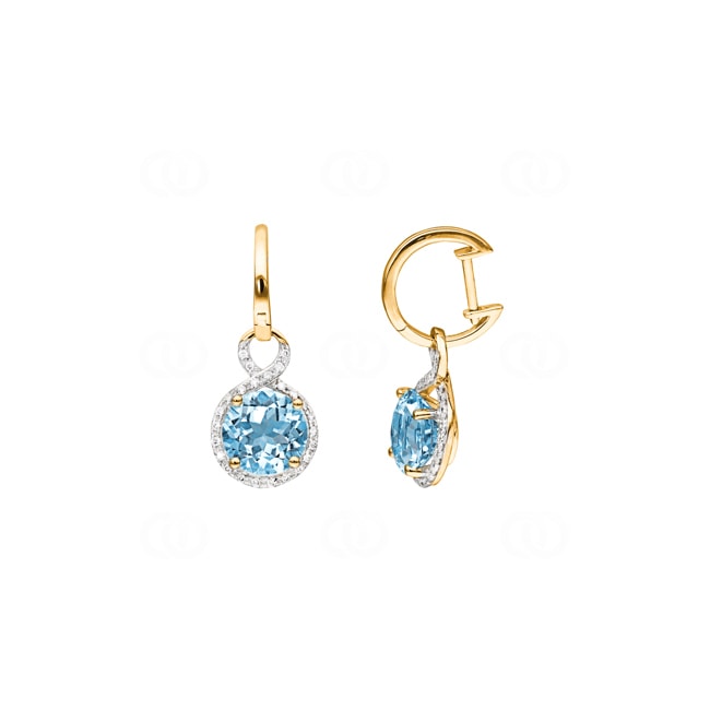 Drop Earrings 750/18 K Yellow Gold with Diamonds 0.13 ct H/si & Blue Topazes - PE020193-04-GG