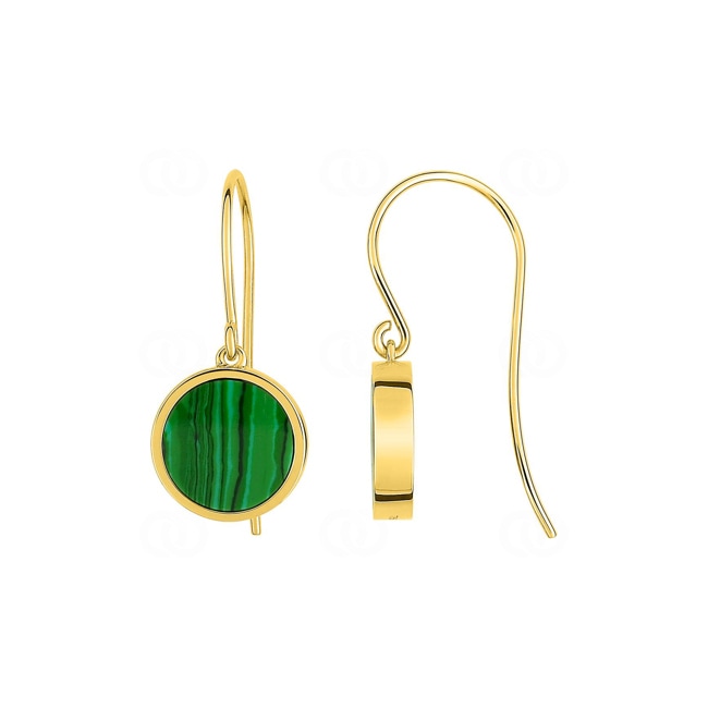Drop Earrings 750/18 K Yellow Gold with Malachite 8mm - J20003.N0