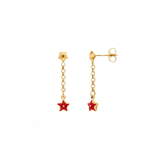 Ohrhänger 750/18 K Gelbgold mit rotem Lack, Stern - 15925-1