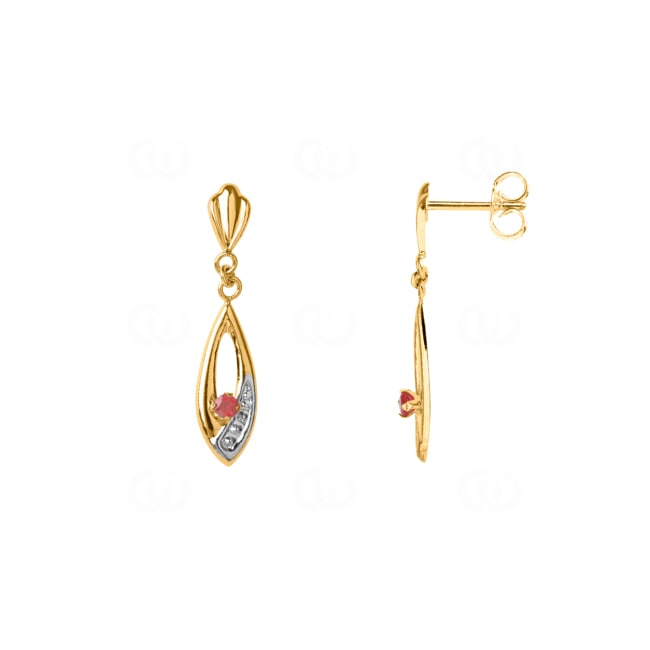 Boucle d'oreilles pendantes or jaune 750/18 ct avec rubis Boucle d'oreilles pendantes or jaune 750/18 ct avec rubis - 8311R