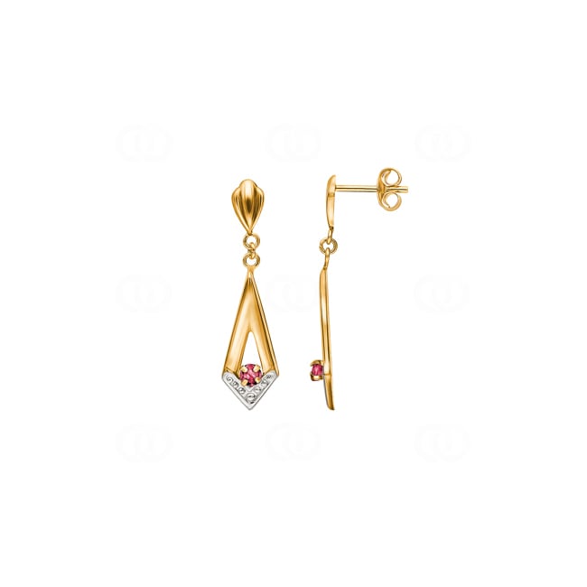 Boucle d'oreilles pendantes or jaune 750/18 ct avec rubis Boucle d'oreilles pendantes or jaune 750/18 ct avec rubis - 8369R