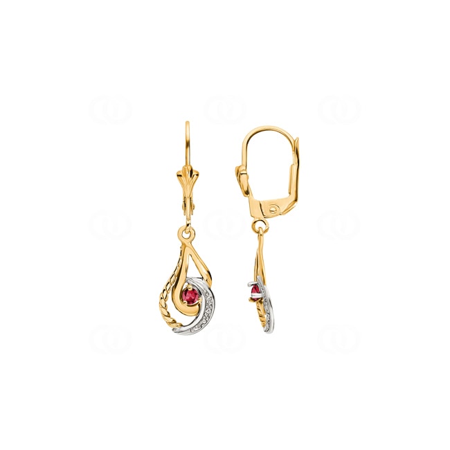 Boucle d'oreilles pendantes or jaune 750/18 ct avec rubis - 1879R