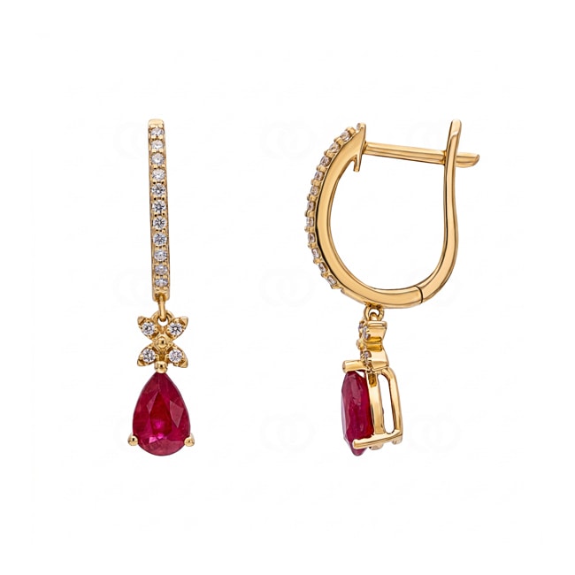 Ohrhänger 750/18 K Gelbgold mit Rubinen & Diamanten 0.12 ct - OR-73712-RUB-GG