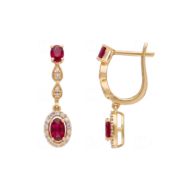 Ohrhänger 750/18 K Gelbgold mit Rubinen & Diamanten 0.14 ct - OR-73715-RUB-GG