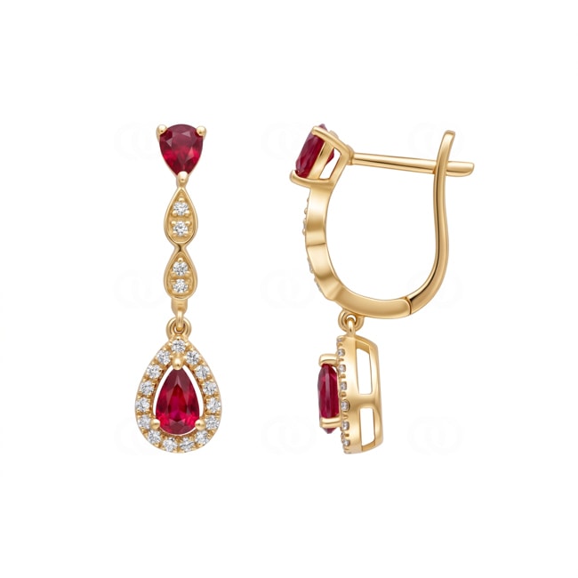 Boucles d'oreilles or jaune 750/18 ct avec rubis & diamants 0.15 ct - OR-73714-RUB-GG