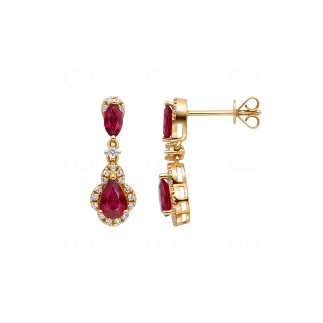Ohrhänger 750/18 K Gelbgold mit Rubinen & Diamanten 0.19 ct - OR-73717-RUB-GG