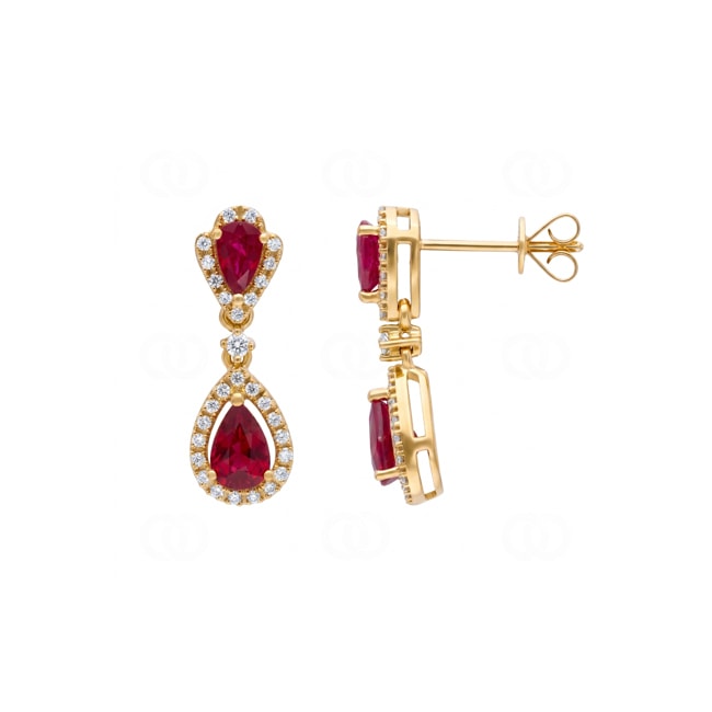Ohrhänger 750/18 K Gelbgold mit Rubinen & Diamanten 0.25 ct - OR-73719-RUB-GG