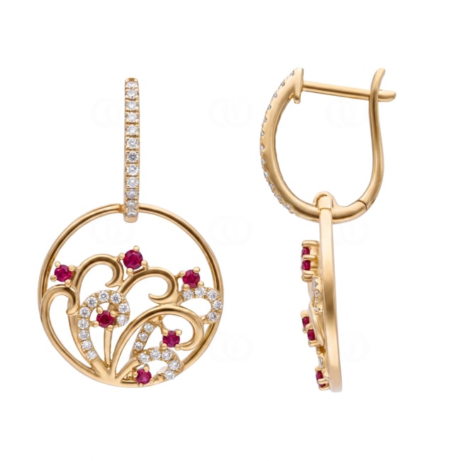 Ohrhänger 750/18 K Gelbgold mit Rubinen & Diamanten 0.29 ct - OR-73808-RUB-GG
