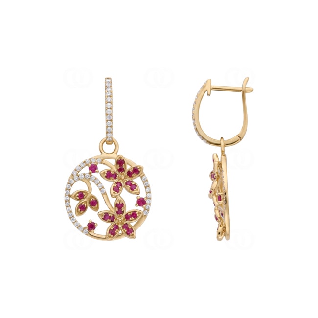 Ohrhänger 750/18 K Gelbgold mit Rubinen & Diamanten 0.37 ct - OR-73770-RUB-GG