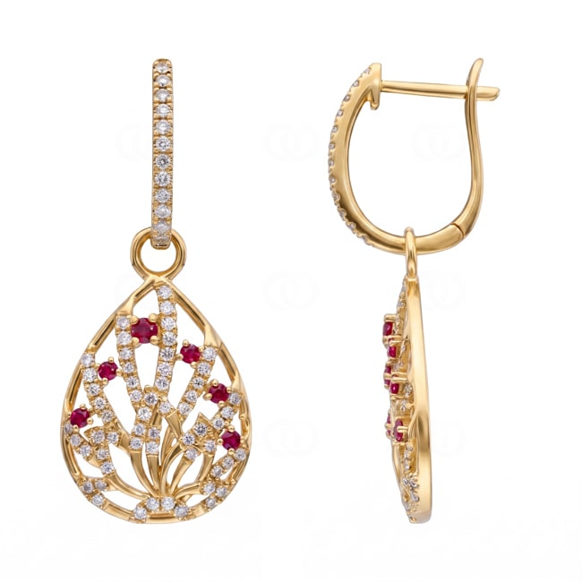 Ohrhänger 750/18 K Gelbgold mit Rubinen & Diamanten 0.50 ct - OR-73806-RUB-GG