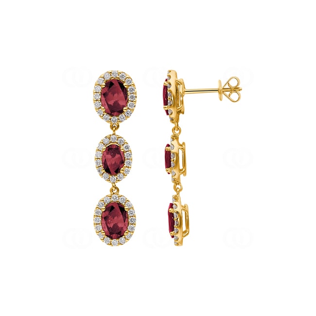 Boucle d'oreilles pendantes or jaune 750/18 ct avec rubis & diamants 0.89 ct H/si - OR-60841-RUB-GG