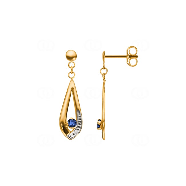 Boucle d'oreilles pendantes or jaune 750/18 ct avec saphir 0.19ct. - GL302BS