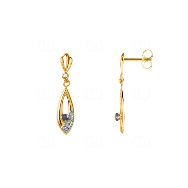 Boucle d'oreilles pendantes or jaune 750/18 ct avec saphir - 8311S