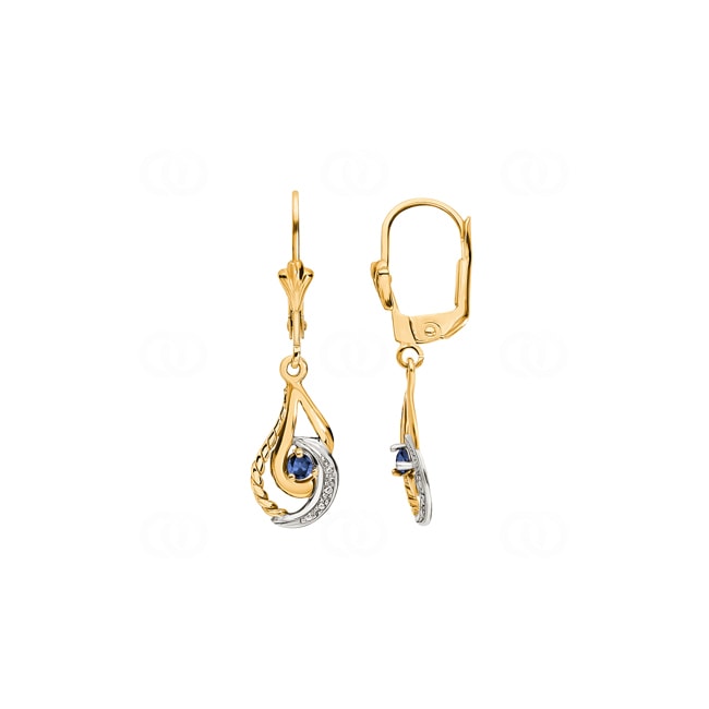 Boucle d'oreilles pendantes or jaune 750/18 ct avec saphir - 1879S