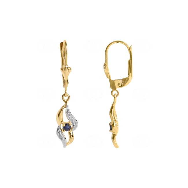 Boucle d'oreilles pendantes or jaune 750/18 ct avec saphir Boucle d'oreilles pendantes or jaune 750/18 ct avec saphir - 1874S