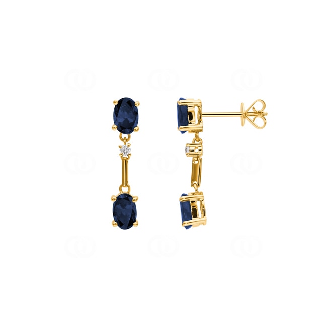 Drop Earrings 750/18 K Yellow Gold with Sapphires & Diamonds 0.05 ct H/si - OR-30969-SAF-GG