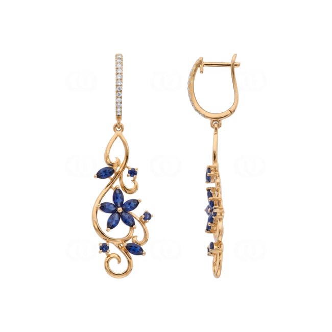 Ohrhänger 750/18 K Gelbgold mit Saphiren & Diamanten 0.12 ct - OR-73660-SAF-GG