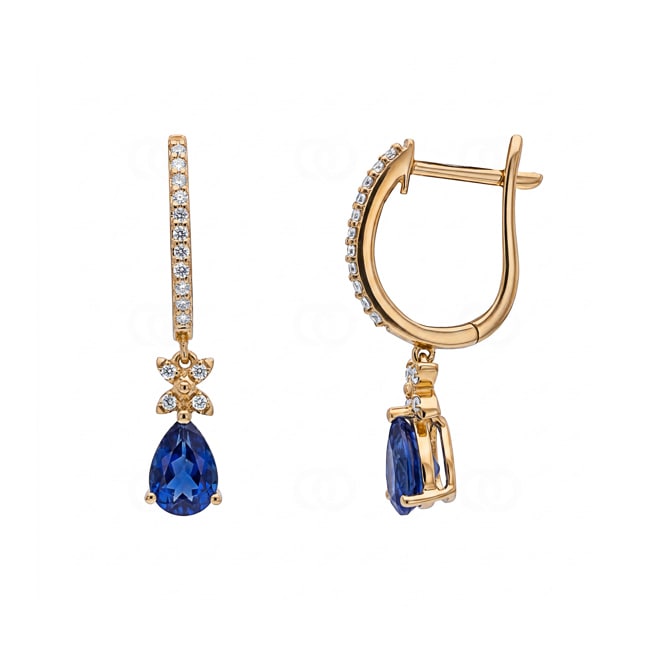 Ohrhänger 750/18 K Gelbgold mit Saphiren & Diamanten 0.12 ct - OR-73712-SAF-GG