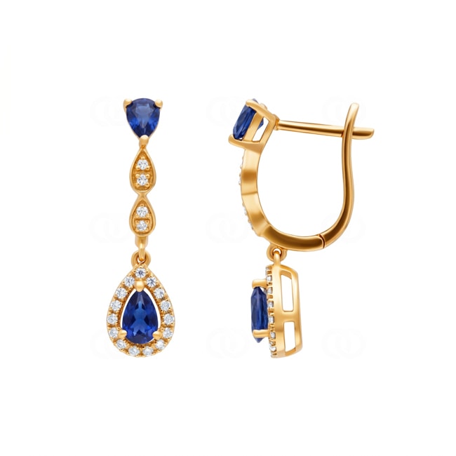 Boucles d'oreilles or jaune 750/18 ct avec saphirs & diamants 0.15 ct - OR-73714-SAF-GG