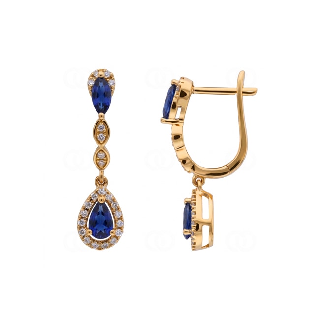 Ohrhänger 750/18 K Gelbgold mit Saphiren & Diamanten 0.18 ct - OR-73716-SAF-GG