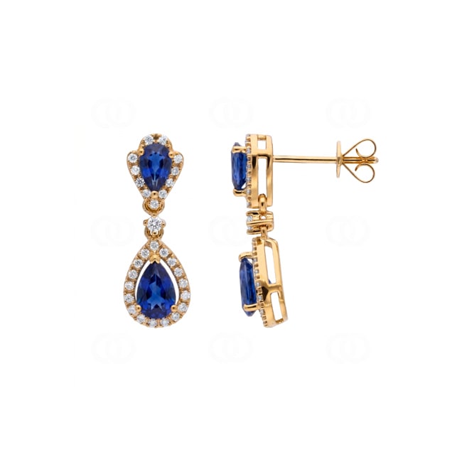 Ohrhänger 750/18 K Gelbgold mit Saphiren & Diamanten 0.25 ct - OR-73719-SAF-GG