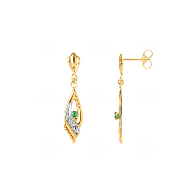 Boucle d'oreilles pendantes or jaune 750/18 ct avec émeraude - 8340E
