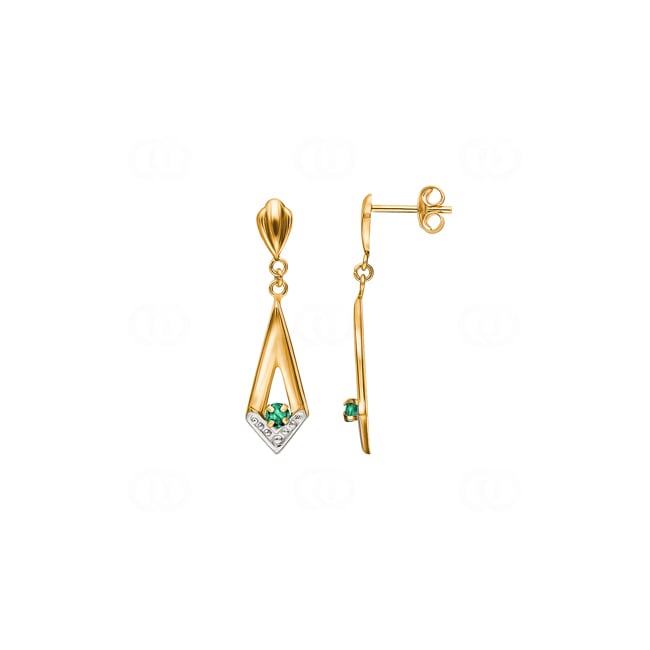 Boucle d'oreilles pendantes or jaune 750/18 ct avec émeraude - 8369E