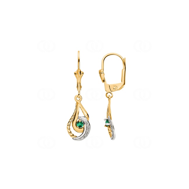 Boucle d'oreilles pendantes or jaune 750/18 ct avec émeraude - 1879E