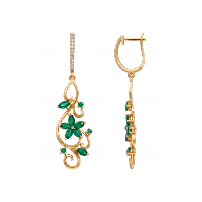 Ohrhänger 750/18 K Gelbgold mit Smaragden & Diamanten 0.12 ct - OR-73660-SMA-GG