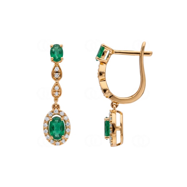 Ohrhänger 750/18 K Gelbgold mit Smaragden & Diamanten 0.14 ct - OR-73715-SMA-GG