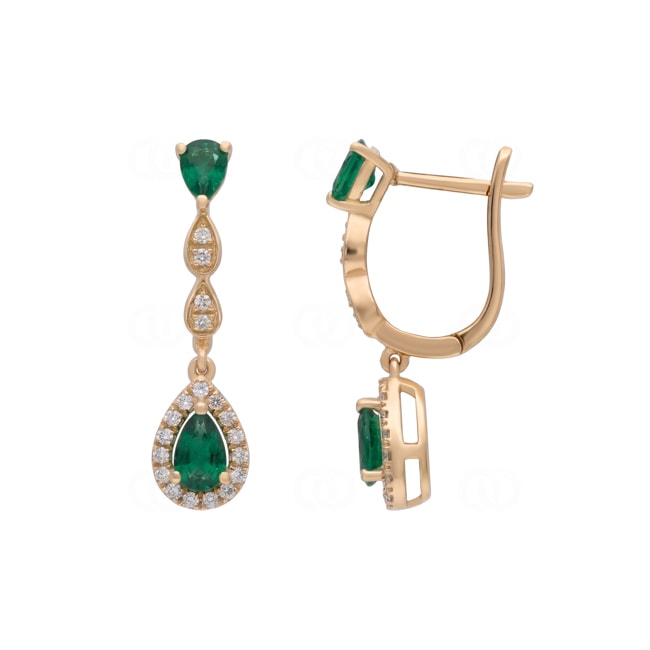 Boucles d'oreilles or jaune 750/18 ct avec émeraudes & diamants 0.15 ct - OR-73714-SMA-GG