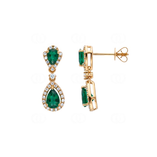 Ohrhänger 750/18 K Gelbgold mit Smaragden & Diamanten 0.25 ct - OR-73719-SMA-GG