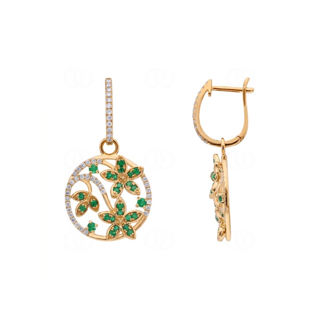 Ohrhänger 750/18 K Gelbgold mit Smaragden & Diamanten 0.37 ct - OR-73770-SMA-GG