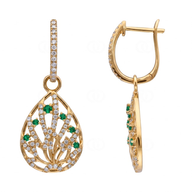 Drop Earrings 750/18 K Yellow Gold with Emeralds & Diamonds 0.50 ct - OR-73806-SMA-GG