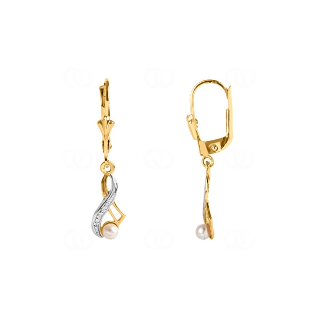 Boucle d'oreilles pendantes or jaune 750/18 ct avec perle de culture d'eau douce Ø 4mm - 1837P