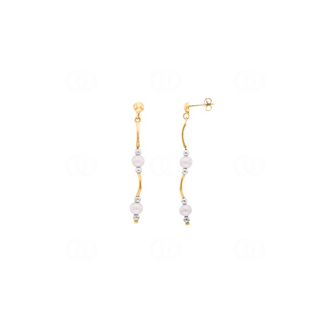 Boucle d'oreilles pendantes or jaune 750/18 ct avec perle de culture d'eau douce - 17527
