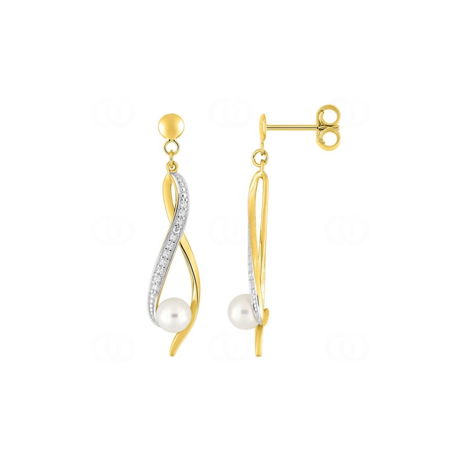 Ohrhänger 750/18 K Gelbgold mit Süsswasserzuchtperlen & Diamanten 0.01 ct - 2.7162.P3