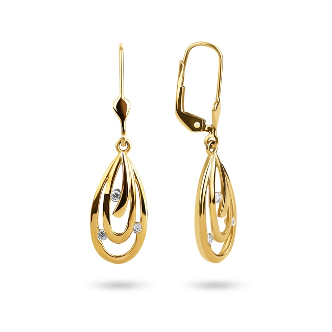 Drop Earrings 750/18 K Yellow Gold with Cubic Zirconia - PE4078/1