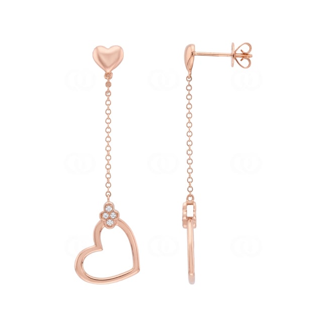 Ohrhänger 750/18 K Roségold Herz mit Diamanten 0.03 ct - OR-73783-RG