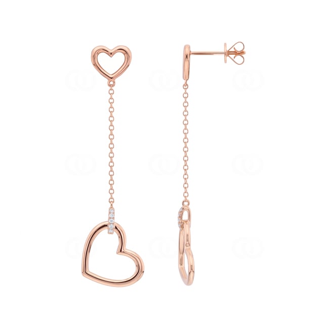 Ohrhänger 750/18 K Roségold Herz mit Diamanten 0.04 ct - OR-73779-RG